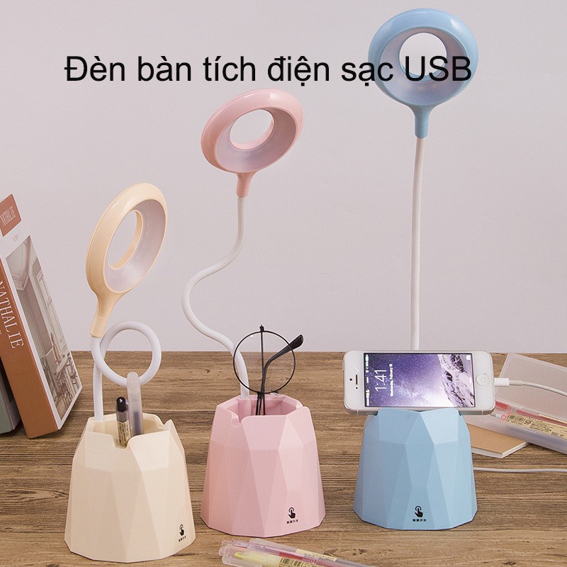 Đèn bàn học sạc tích điện. Bảo hành 3 tháng. Giá để điện thoại. M36011 đèn led đọc sách chống cận cho trẻ.