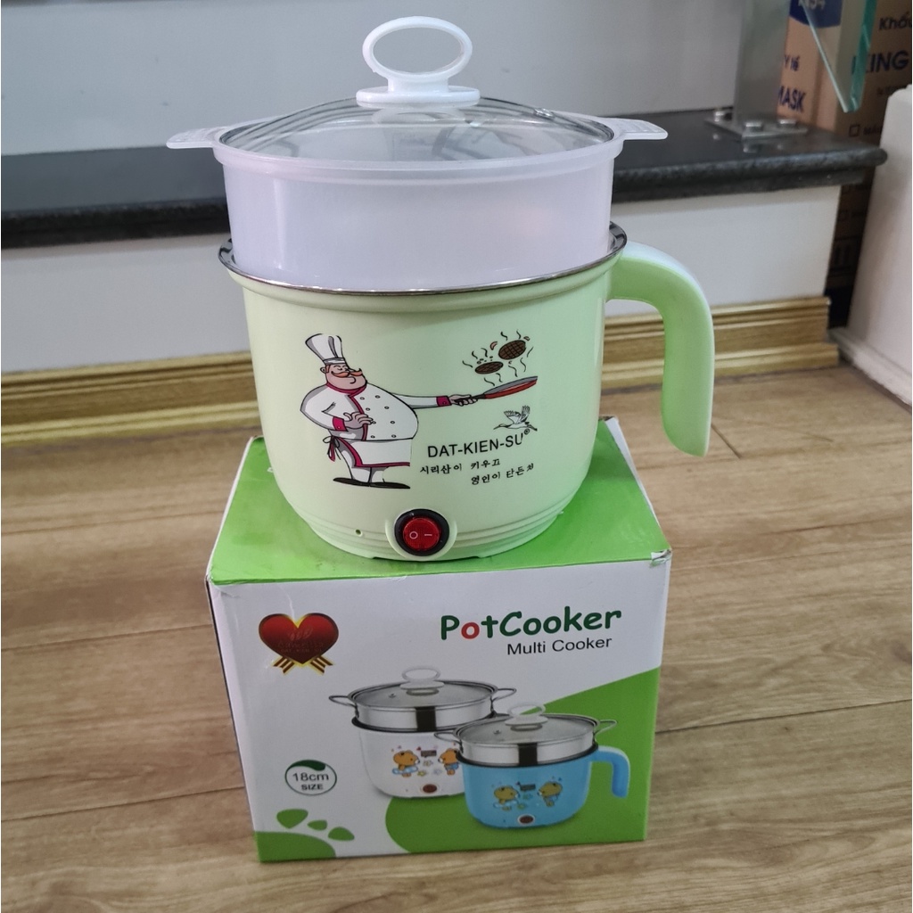 Ca nấu mì , nồi lẩu điện siêu tốc  mini 2 tầng size 18cm , tặng kèm vỉ hấp inox .