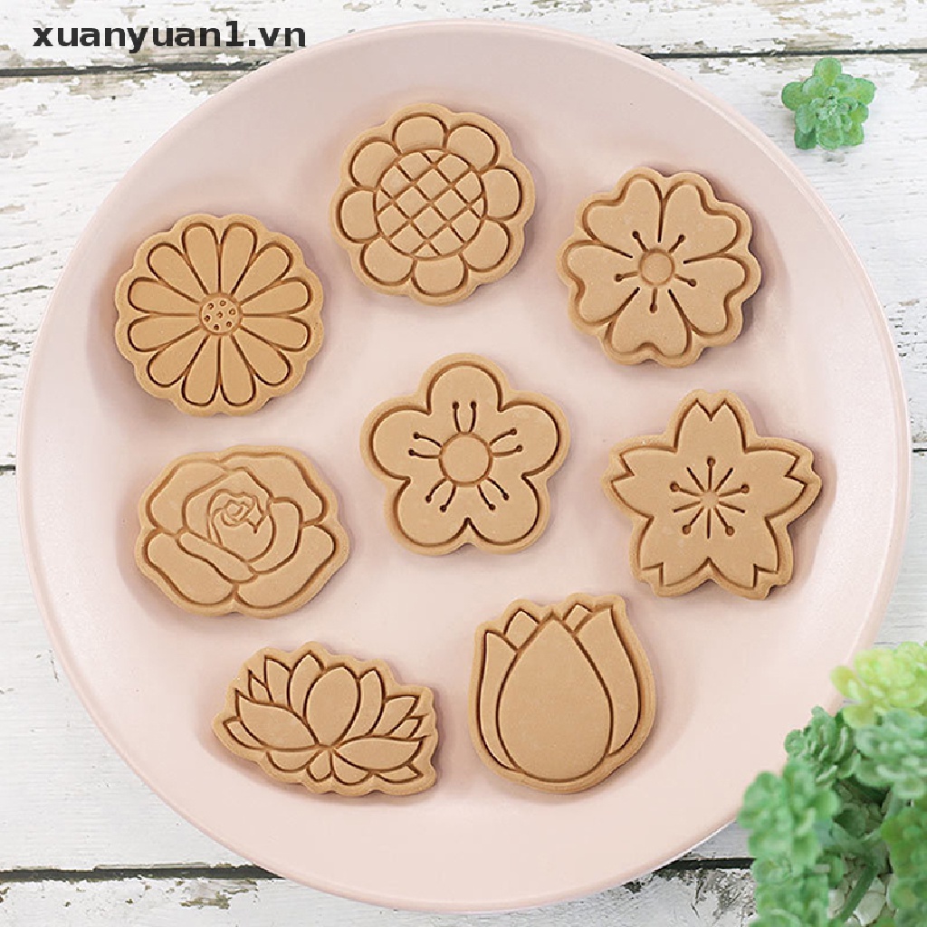 Set 8 Khuôn Nhựa Làm Bánh Hình Bông Hoa 3D Xinh Xắn