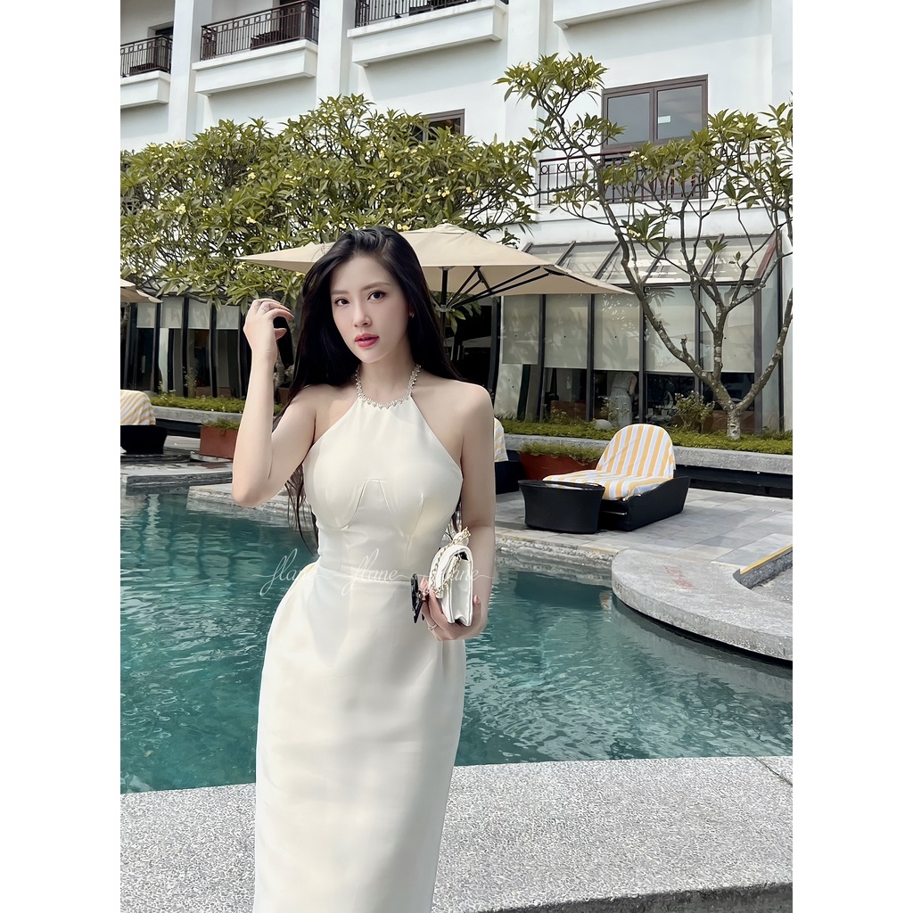 Đầm tapta kem cổ đính đá - Thiết kế Flane cao cấp