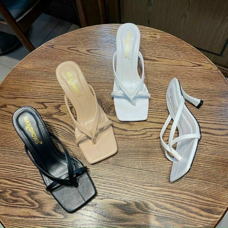Dép guốc quai mảnh kẹp ngón 6p got nhọn da lì dễ đi