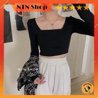 Áo Croptop body Cổ Vuông tay dài NTNshop. siêu tôn dáng