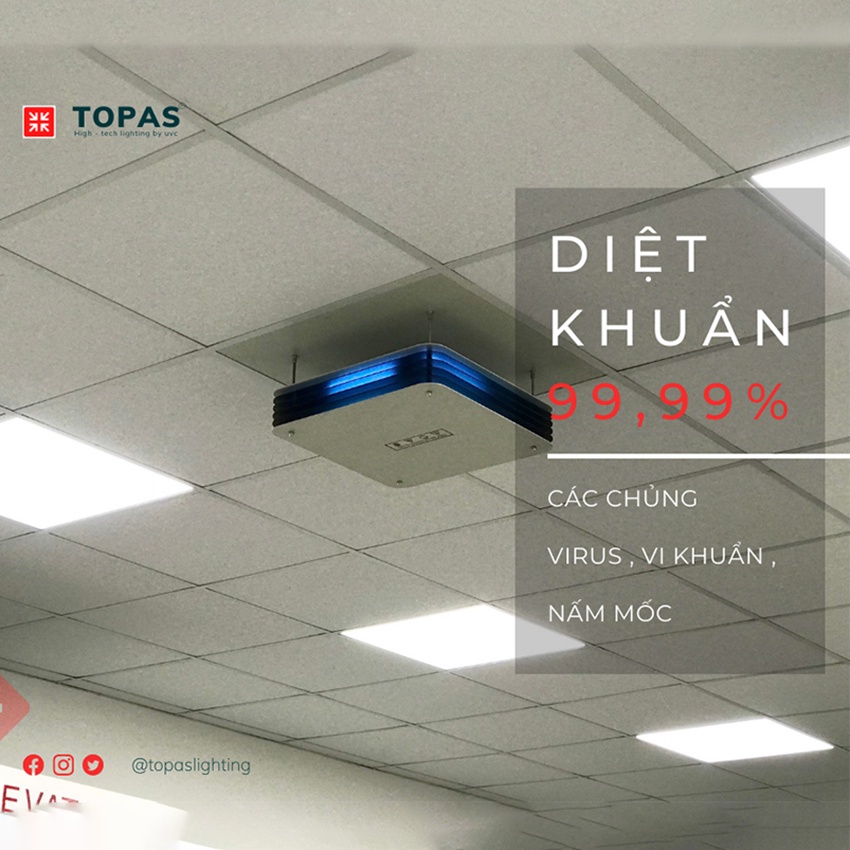 Đèn khử khuẩn không khí - Treo trần - Điều khiển từ xa - TOPAS TP600/600 - upper air/uv - Hàng chính hãng
