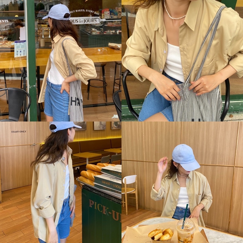 Áo Sơ Mi Dài Tay Chất Liệu Cotton Màu Be dành cho Nữ Heebyohi