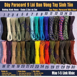 (Màu 6-30) Dây paracord 9 lõi 4mm tròn - 2,5 mét và 5 mét
