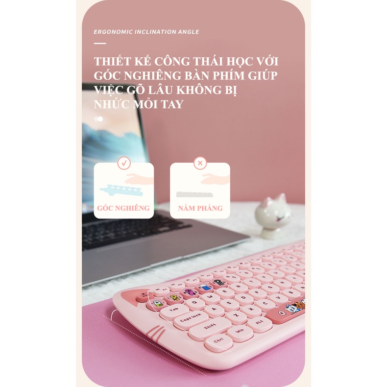 Bộ bàn phím và chuột không dây MOFII KITTY PLUS full 104 phím với hình dáng tai mèo dễ thương kết nối bằng chip USB - NK