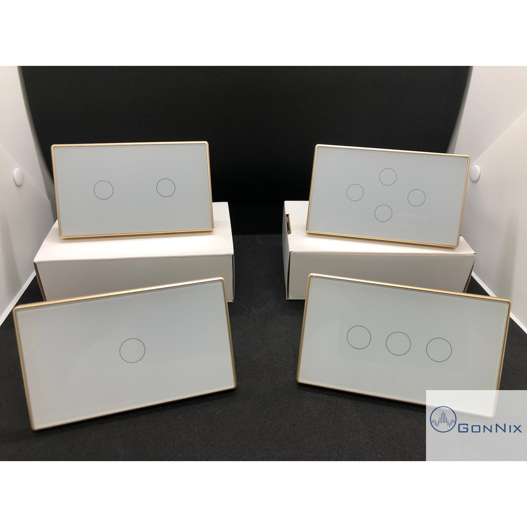 Công tắc thông minh Wifi Tuya hình chữ nhật, viền nhôm vàng, điều khiển qua điện thoại Smartlife/TuyaSmart