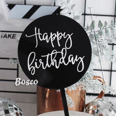 Que cắm topper mica HPBD tròn đen
