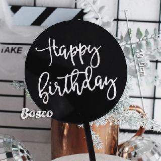 Que cắm topper mica HPBD tròn đen