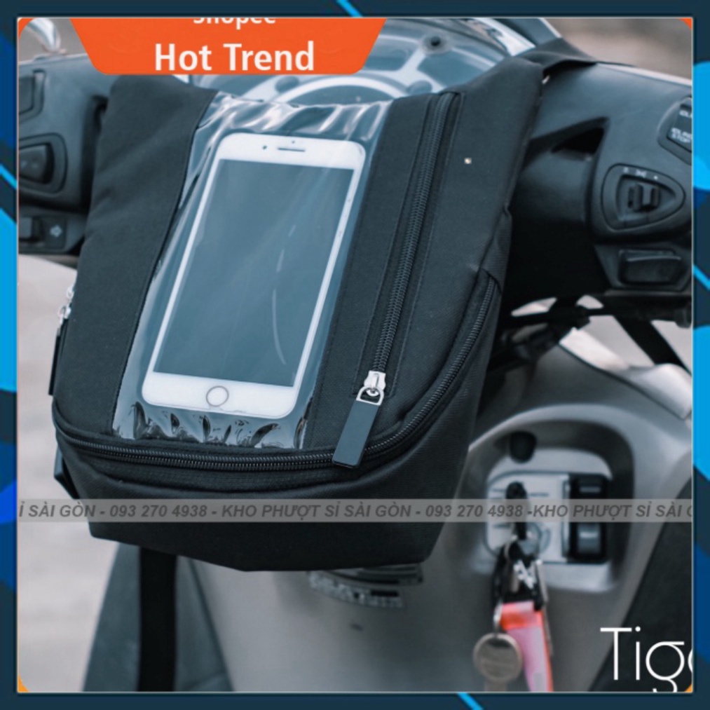 GIỐNG ẢNH - Túi treo đầu xe máy chiều đứng đựng điện thoại cảm ứng được - Túi grap Grab treo ghi đông xe máy chiều ngang