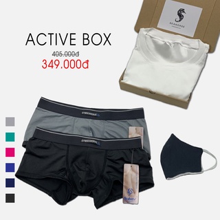 COMBO áo thun + 2 quần lót boxer nam co giãn khẩu trang kháng khuẩn Hộp Năng Động - Active Box Seahorse