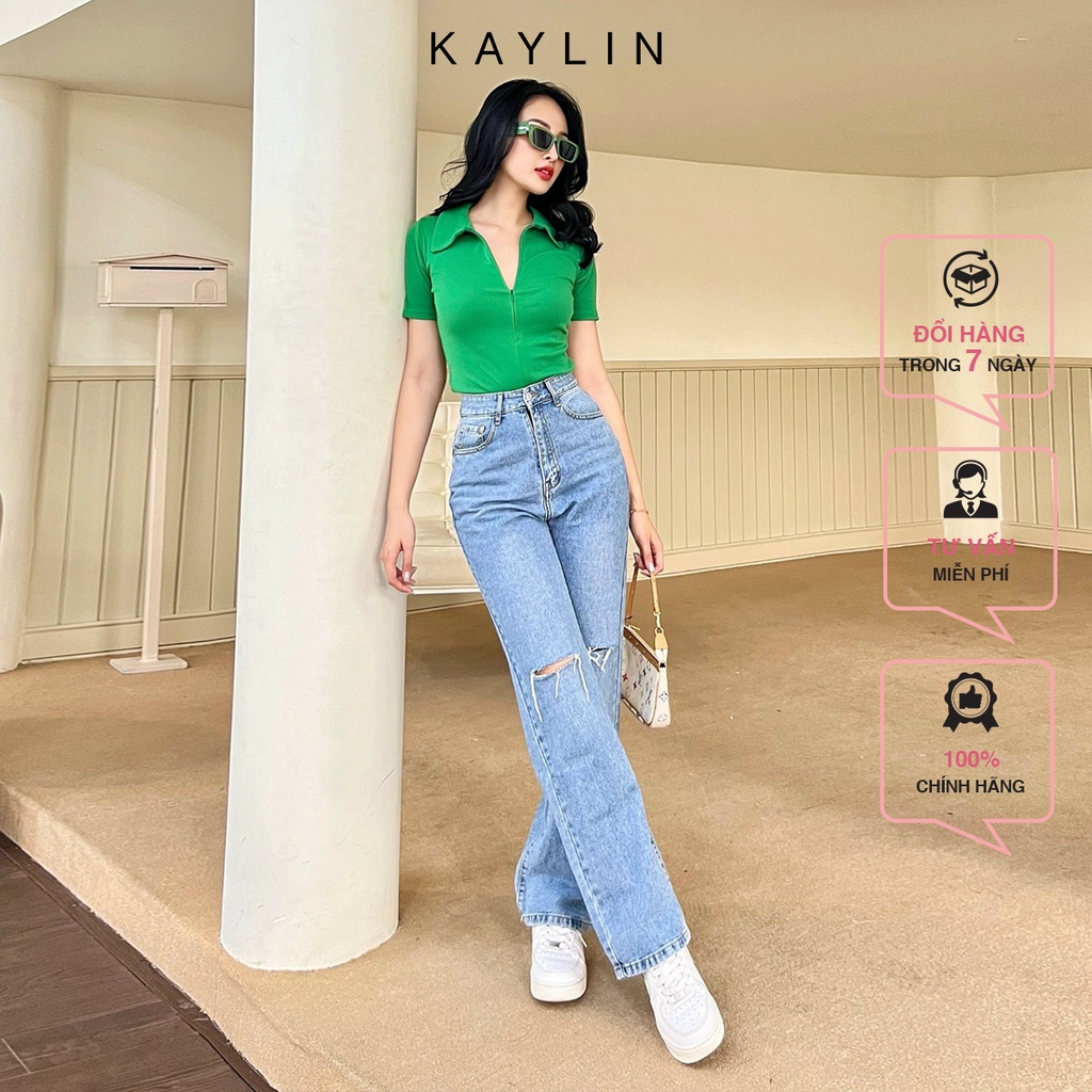 Quần jean suông rách gối N1650 - KAYLIN