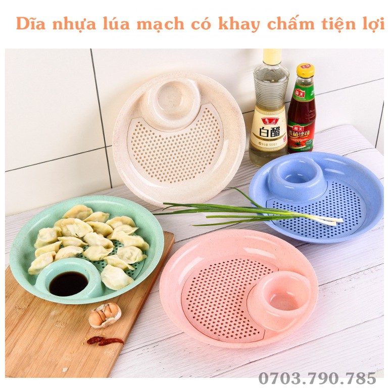 DĨA NHỰA LÚA MẠCH CÓ KHAY CHẤM TIỆN LỢI - ĐK 25cm