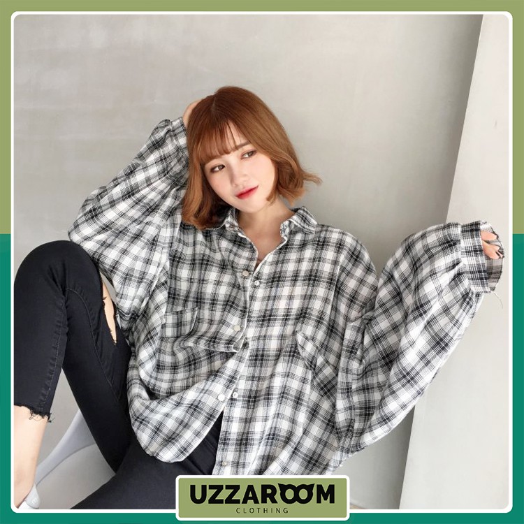 Áo khoác Caro mỏng thu Oversize 3 màu ống rộng - Áo oversize, Áo ulzzang