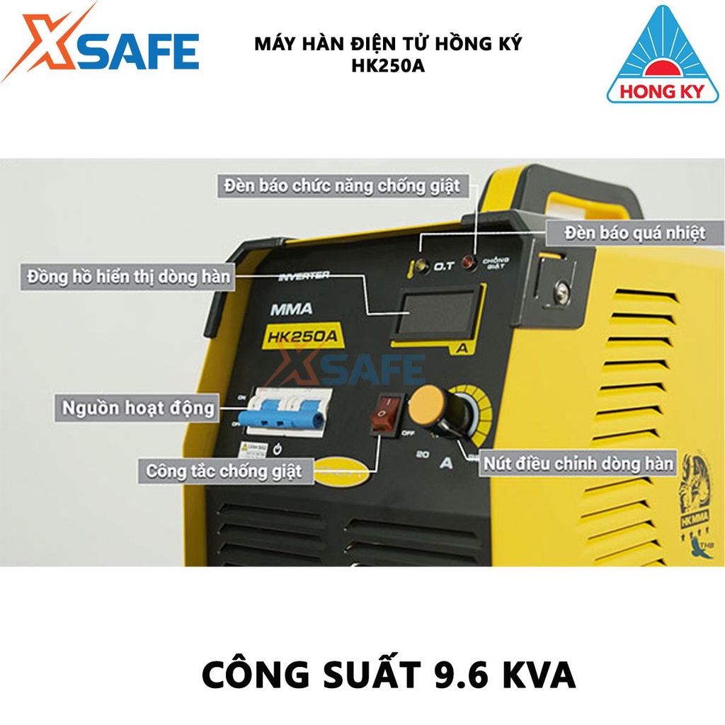 Máy hàn que Inverter Hồng Ký HK250A Máy hàn điện tử hàn que 4.0mm liên tục, cường độ dòng hàn 250A dùng cho nhà xưởng