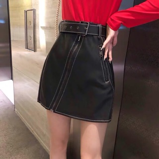 Váy da cạp cao kèm thắt lưng