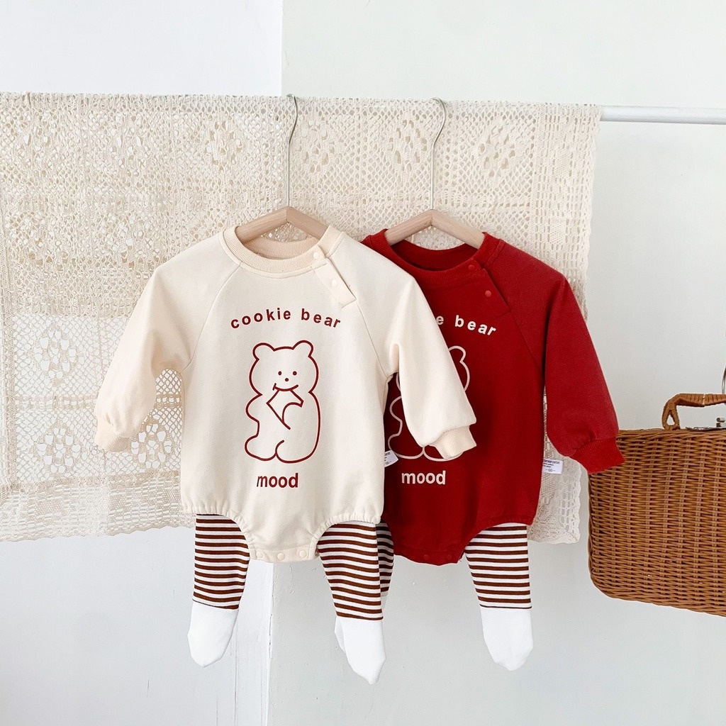 Áo liền quần tay dài in hình gấu dễ thương thời trang mùa thu cho bé 0-24 tháng tuổi