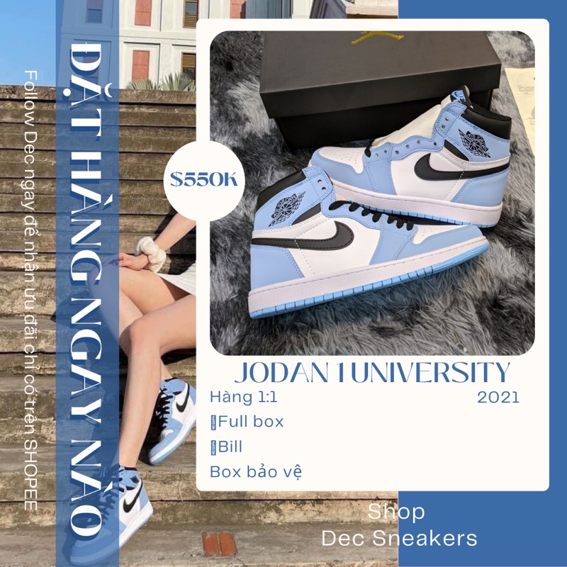 [Chuan 11 - fullbox -bill] Giày Sneaker Jordan 1 High University Blue 2021