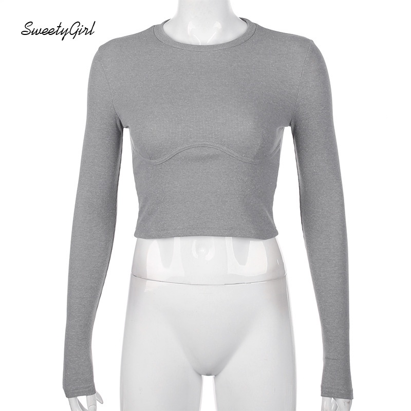 Áo thun nữ cổ tròn dài tay trơn thiết kế đơn giản tinh tế