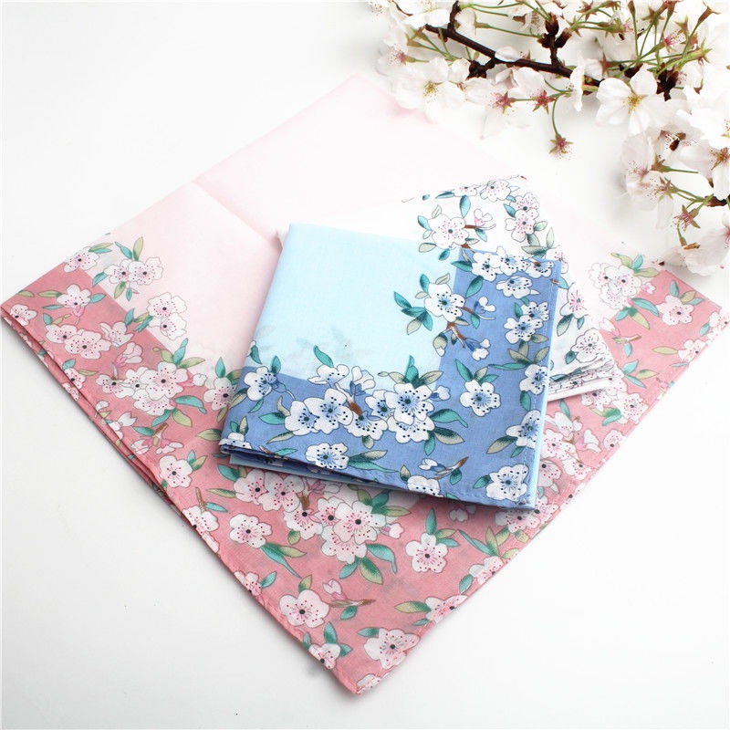 Khăn Tay Cotton Tinh Khiết Mỏng In Họa Tiết Hoa Anh Đào Phong Cách Nhật Bản Cho Nữ