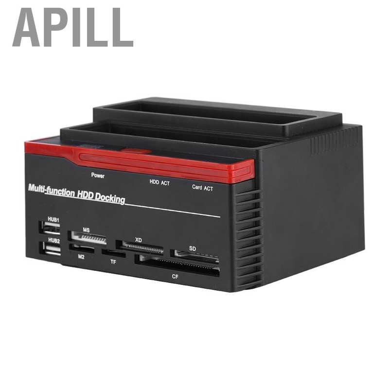 APILL Dual-Bay 2.5"/3.5" SATA & IDE HDD Docking Dock Station USB2.0 Hub Card Reader US