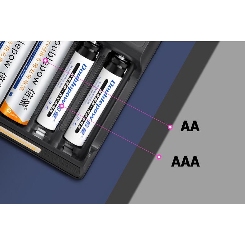 Bộ Sạc AA AAA Tự Ngắt K98 + 4 Pin AA AAA dung lượng cao đến 3200mAh Doublepow dùng cho remote, micro, đồ chơi, đồng hồ