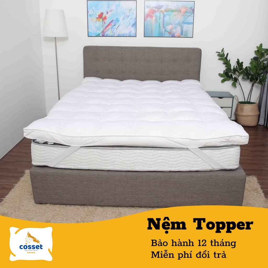 Đệm topper 10cm Cosset - Tấm làm mềm nệm topper êm ái chuyên trang bị cho khách sạn 4 - 5 Sao,tặng kèm 1 đôi gối