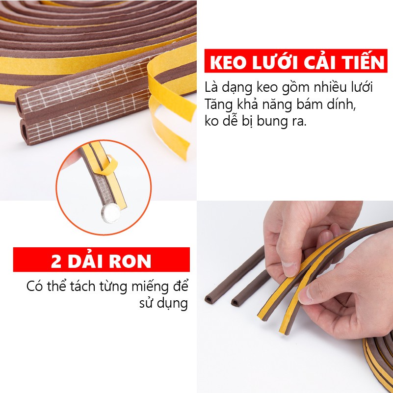 6 Mét Ron Chặn Khe Cửa, Miếng Chặn PROSEAL, Nẹp Khung Cửa Chống Gió Lùa Cách Âm, Chống Va Đập
