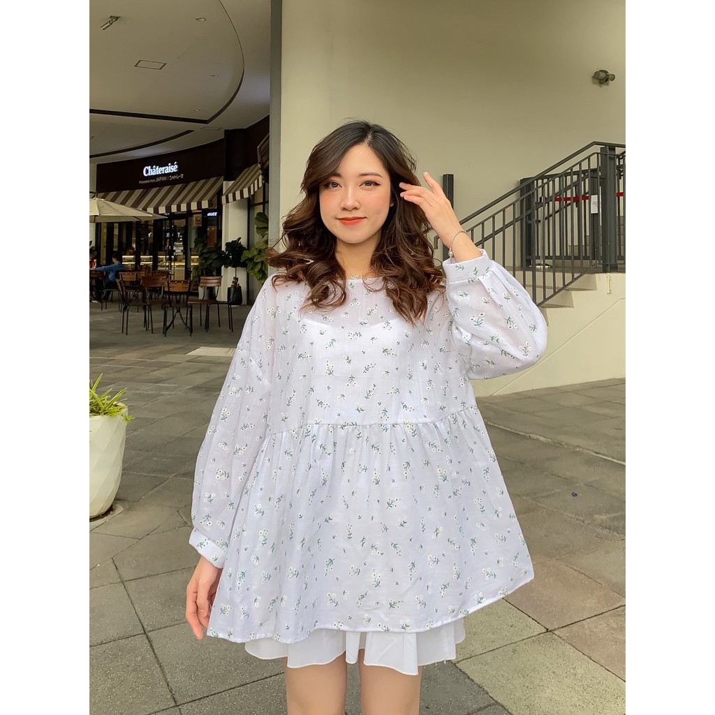 Áo babydoll hoa xanh