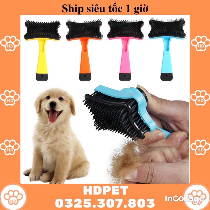 Lược Chải Lông Rụng Có Nút Bấm Lấy Và Đẩy Lông Rụng Cho Chó Mèo - lược đẩy nhựa nhỏ răng nhựa