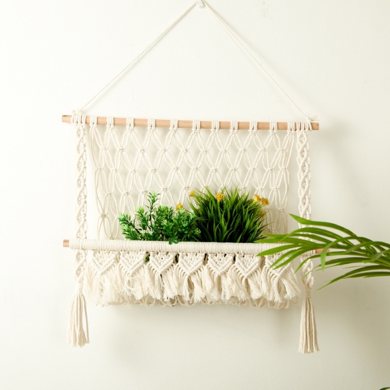 Túi lưới treo tường đựng thú bông, vật dụng trang trí,túi treo macrame sắp xếp đồ đạc gọn gàng.