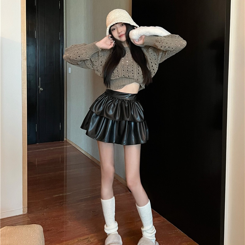 Chân Váy Da pu Ngắn Lưng Cao Thời Trang Thu Đông