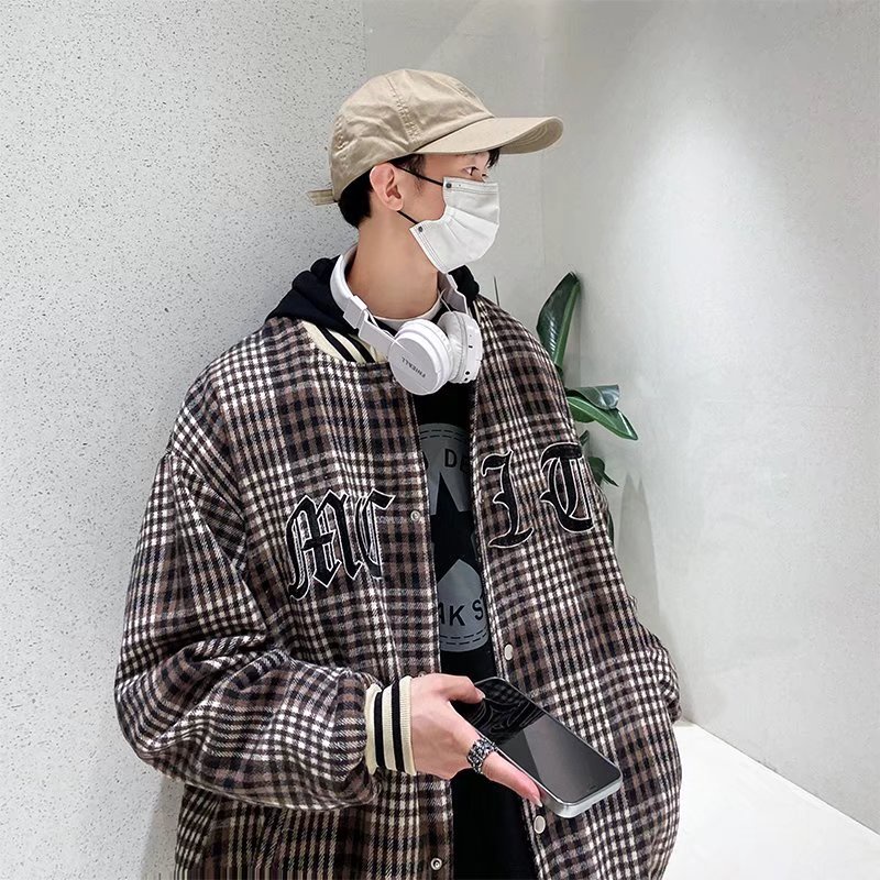 Áo khoác bóng chày họa tiết ca rô phong cách năng động trẻ trung dành cho cả nam và nữ