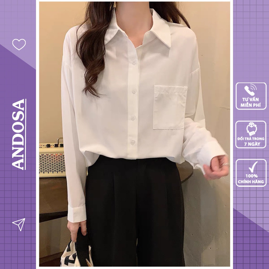 Áo sơ mi trắng nữ kiểu công sở đẹp form rộng tay dài hàng Quảng Châu cao cấp ANDOSA SM11