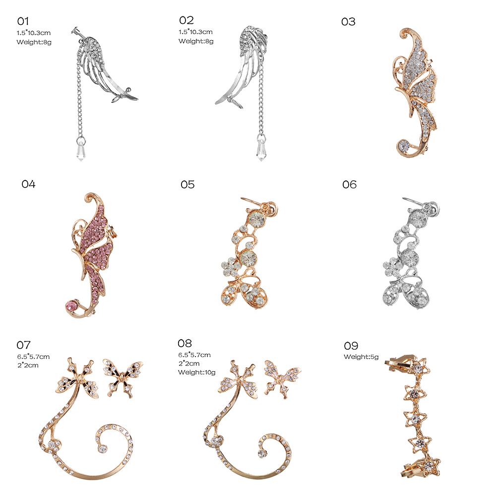 1 Đôi Khuyên Kẹp Vành Tai Hình Hoa/ Mèo/ Bướm Đính Đá Thời Trang Cho Nữ|Khuyên Tai