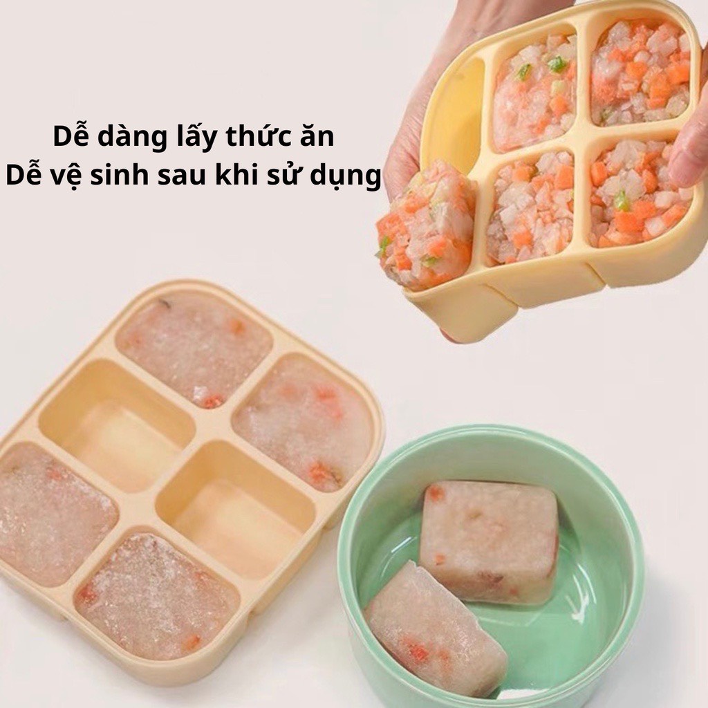 Khay Trữ Đông Silicon Baby'Si 6 Ngăn Có Nắp, Khay Trữ Đồ Ăn Dặm, Hộp Đựng Thức Ăn, Khay Làm Đá Viên Cỡ Lớn