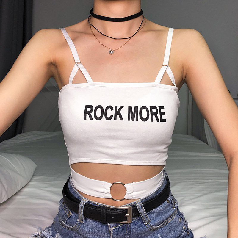 Áo Croptop sát nách hoạ tiết chữ thiết kế tôn dáng cho phái nữ