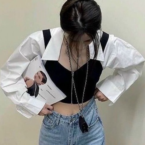 Áo sơ mi phối kiểu zip kéo  phong cách hàn quốc