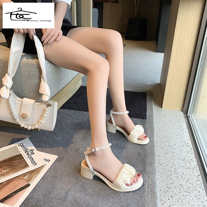 Bán Chạy ~ Giày Sandal Gót Vừa Dày Thời Trang Mùa Hè Nhẹ Nhàng Dễ Phối Đồ Cho Nữ