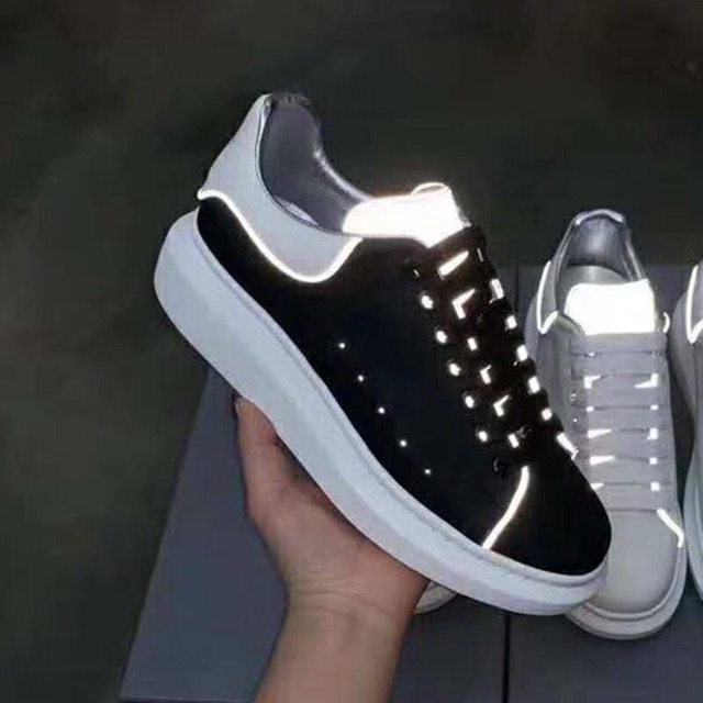 Giày nam giày thể thao sneaker nam (Phiên bản dây trắng) đen gót trắng viền phản quang