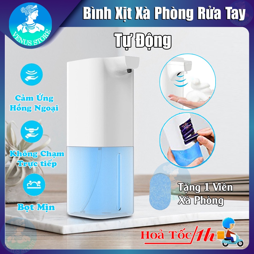 Máy Xịt Xà Phòng Cảm Ứng Hồng Ngoại- Bình Xịt Xà Phòng Rửa Tay Tự Động( Tặng 1 viên xà phòng)