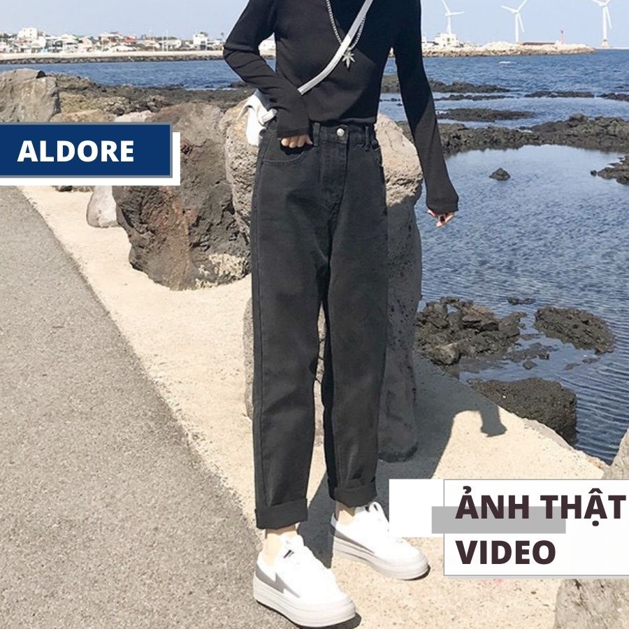 Quần jean baggy nữ màu đen thương hiệu Aldore phong cách Ullzzang học sinh MSBĐ1