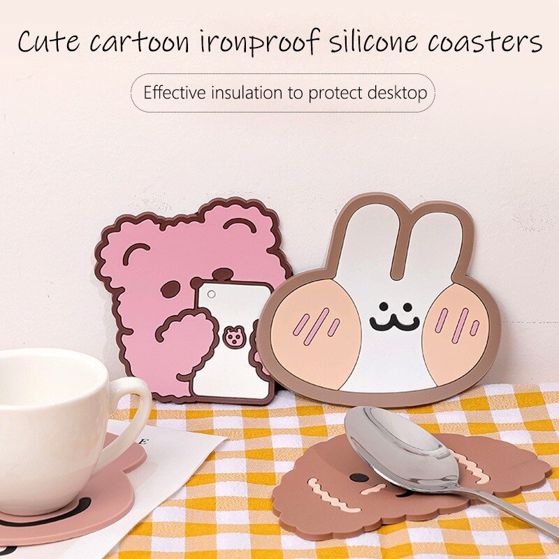 Miếng Lót Ly Silicon Chống Trượt Hình Động Vật Dễ Thương