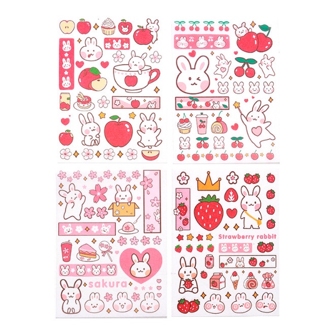 Set 4 miếng dán, sticker trang trí số, đồ dùng chủ đề gấu thỏ HOLA siêu cute BAG U SHOLA09
