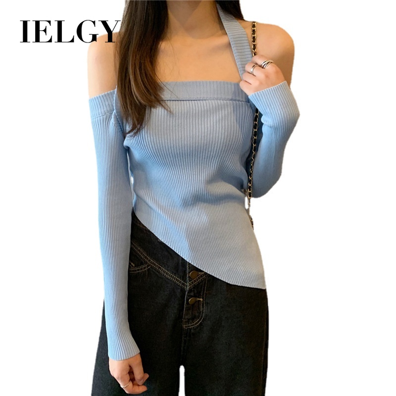 Áo sweater IELGY trễ vai cổ yếm ôm dáng ngắn thời trang cho nữ