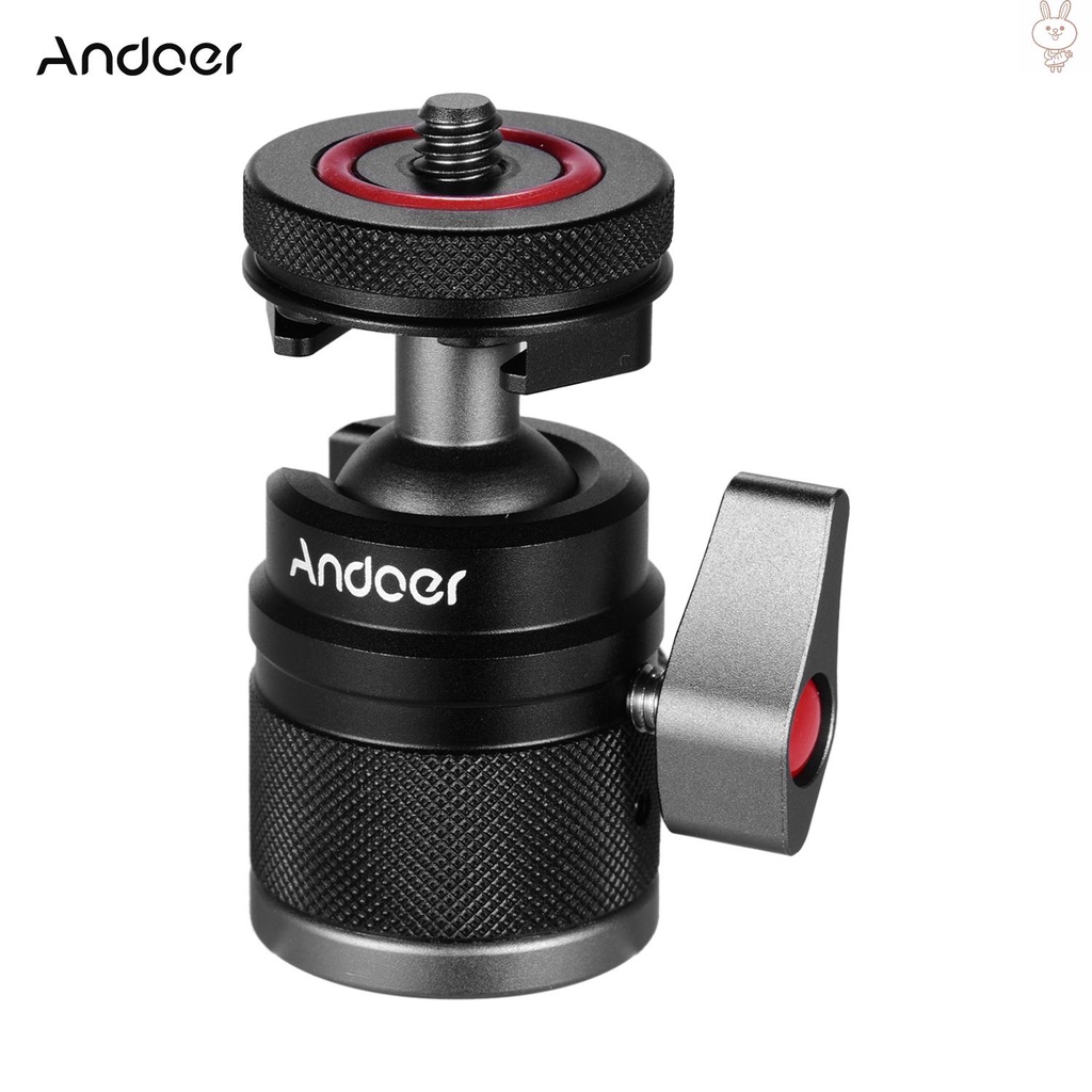 RD Andoer 2 in 1 Mini Cold Shoe Ball Head Dual Use with 1/4 Screw Cold Shoe Mount 360° Swivel Aluminum Alloy Compatible with Camera Phone Holder Speedlite Tripod Selfie Stick