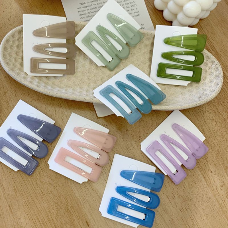 Set 3 Kẹp Tóc Màu Kẹo Ngọt Kiểu Dáng Hình Học Thời Trang Cho Nữ