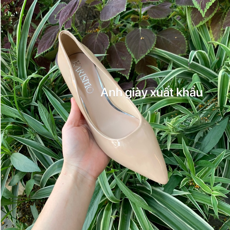 CG91 - Giày cao gót mũi nhọn da bóng lót mút mềm êm dáng basic công sở gót vuông 5p hàng VNXK ( ảnh thật , kèm video)