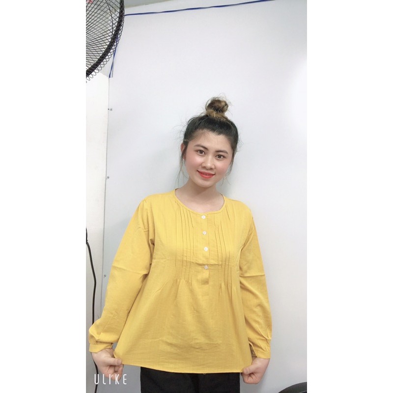 Áo babydoll xếp ly,dài tay chất đũi mát mịn full size 35-95kg.  KN23