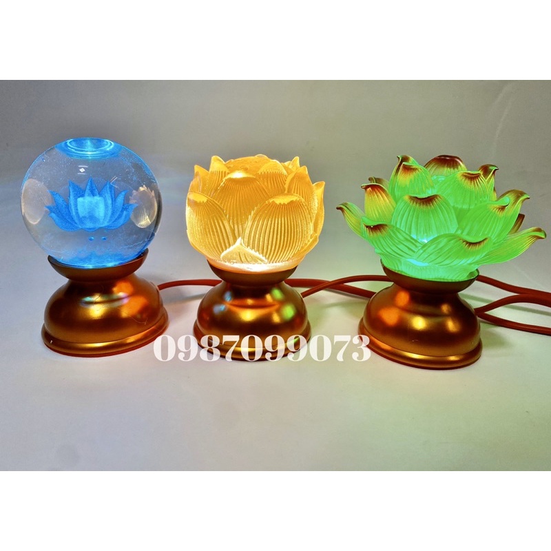 Đèn thờ led quả cầu pha lê, hoa sen lưu ly, búp sen lưu ly